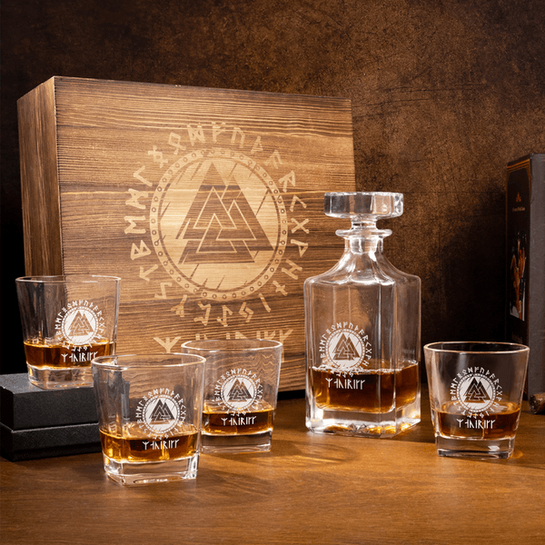 Personalized Viking Runes Whiskey Decanter with Name Father's Day Anniversary Gift for Dad Husband Bartender