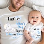Personalized Cute Elephant Our First Father's Day T-shirt 100% Cotton Baby Onesie Dad and Baby Set with Name Gift for Dad Baby