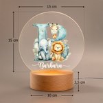 Luce notturna LED personalizzata con iniziale del nome e base in legno, decorazione - Regalo di compleanno per bambini