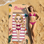 Personalized Cartoon Character Quick-Dry Microfiber Beach Towel with Name Daily Beach Parties Gift for Swimmers Friends