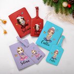 Personalizado de dibujos animados de caracteres de nacimiento Flor Bouquet PU de cuero de pasaporte titular de la etiqueta de equipaje con el nombre de cumpleaños accesorio de regalo para las mujeres