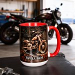 Personalised Never Underestimate An Old Man with A Motorbike 11 oz 15 oz Ceramic Coffee Mug with Name Father's Day Birthday Gift for Bikers