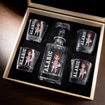 Personalized Volleyball Cartoon Character Whiskey Decanter Glasses Wooden Box Set with Name Father's Day Birthday Gift for Man Woman Volleyball Lover