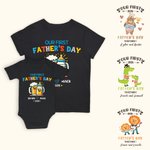 Personalized Cute Baby Bottle and Beer Cup 100% Cotton T-Shirt Baby Onesie with Name Our First Father's Day Gift for Daddy Baby