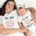 Ensemble T-shirt et Onesie pour bébé 100% coton avec motif d'éléphant personnalisé Notre premier cadeau de fête des mères pour le nouveau-né et la nouvelle maman