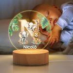 Luce notturna LED personalizzata con iniziale del nome e base in legno, decorazione - Regalo di compleanno per bambini