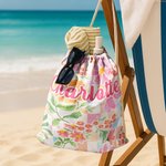 Personalized Flower Colorful Checkered Design Drawstring Bag with Name Outdoor Activities Beach Party Birthday Gift for Women Besties Family