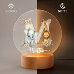 Luce notturna LED personalizzata con iniziale del nome e base in legno, decorazione - Regalo di compleanno per bambini