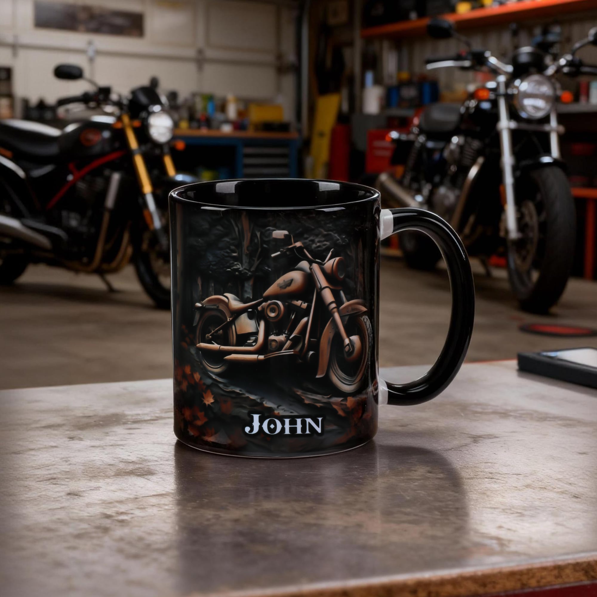 Tasse à café personnalisée en céramique 11 oz 15 oz avec nom Cadeau d'anniversaire de la fête des pères pour les motards