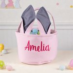 Personalized Embroidered Name Striped Easter Basket with Floppy Ears Easter Egg Hunt Bucket Gift for Boys Girls