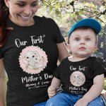 Ensemble T-shirt et Onesie pour bébé 100% coton avec motif d'éléphant personnalisé Notre premier cadeau de fête des mères pour le nouveau-né et la nouvelle maman