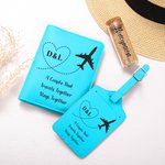 Gepersonaliseerde Vliegtuig Hart Route Lederen Paspoort Houder Bagagelabel Set met Initialen Verjaardag Huwelijksreis Cadeau voor Koppel Reisliefhebber