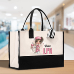 Personalized Nurse Cartoon Character Easter Egg Large Canvas Tote Bag with Name and Title Easter Birthday Nurse Week Gift for Medical Staff