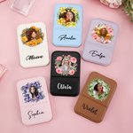 Personalised Birth Flower Wreath Photo PU Leather Makeup Mirror with Name Foldable Travel Essentials Birthday Anniversary Gift for Women