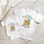 Personalized Cute Baby Bottle and Beer Cup 100% Cotton T-Shirt Baby Onesie with Name Our First Father's Day Gift for Daddy Baby