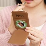 Personalised Birth Flower Wreath Photo PU Leather Makeup Mirror with Name Foldable Travel Essentials Birthday Anniversary Gift for Women