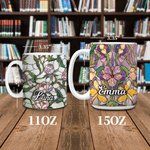 Personalized Stained Glass Floral Design Ceramic Coffee Mug with Name Daily Use Mother's Day Birthday Gift for Woman