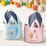 Personalisierte Aquarell Cartoon Hase Ohren gestreiften Osterkorb mit Initiale und Name Ostern Party Gunst Eier jagen Geschenk für Kinder