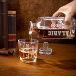 Personalized Volleyball Cartoon Character Whiskey Decanter Glasses Wooden Box Set with Name Father's Day Birthday Gift for Man Woman Volleyball Lover