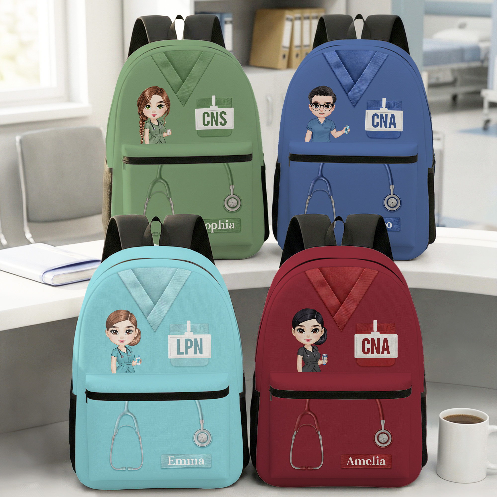 Cartoon Doctor Nurse Character Large School Bag with Name and Title Nurse Week Appreciation Birthday Gift for Medical Staff