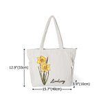 Personalised Birth Flower Corduroy Large Capacity Tote Bag with Name Daily Use Birthday Gift for Women
