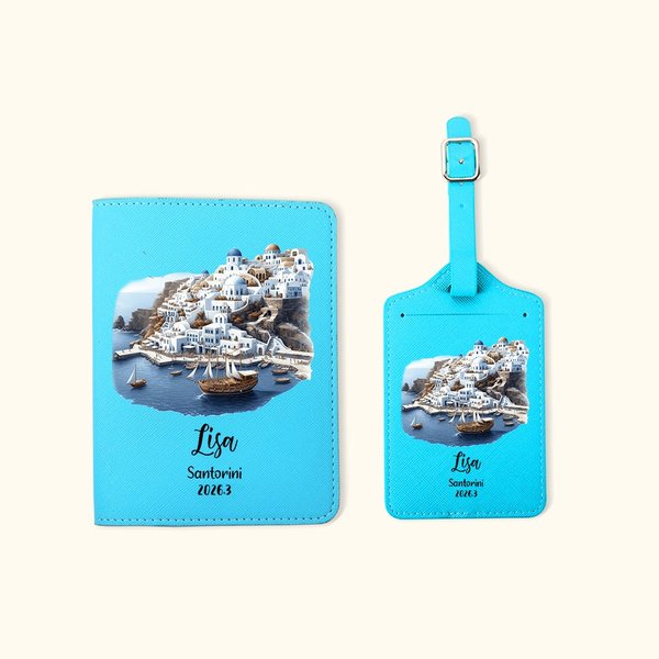 Personalized Watercolour Landmark Luggage Tag Passport Holder with Name Travel Accessories Gift for Travel Lovers