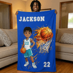 Personnalisé Cartoon Character Basketball Multicolor Soft Throw Blanket with Name and Number Home Decor Team Birthday Gift for Basketball Fans Lovers (Cadeau d'anniversaire pour les fans de basket-bal