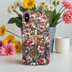 Personalisierte Cross Floral Glasmalerei Telefon Fall mit Brief für iPhone Samsung Jahrestag Geburtstag Geschenk für Freund Familie Frau