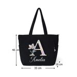 Sac en velours côtelé personnalisé avec fleur de naissance nom et initiale - Sac de grande capacité - Cadeau d'anniversaire pour elle