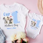 Personalized Cute Elephant 1st Mother's Day 100% Cotton T-shirt Baby Bodysuit with Name Birthday Gift for Baby Mom