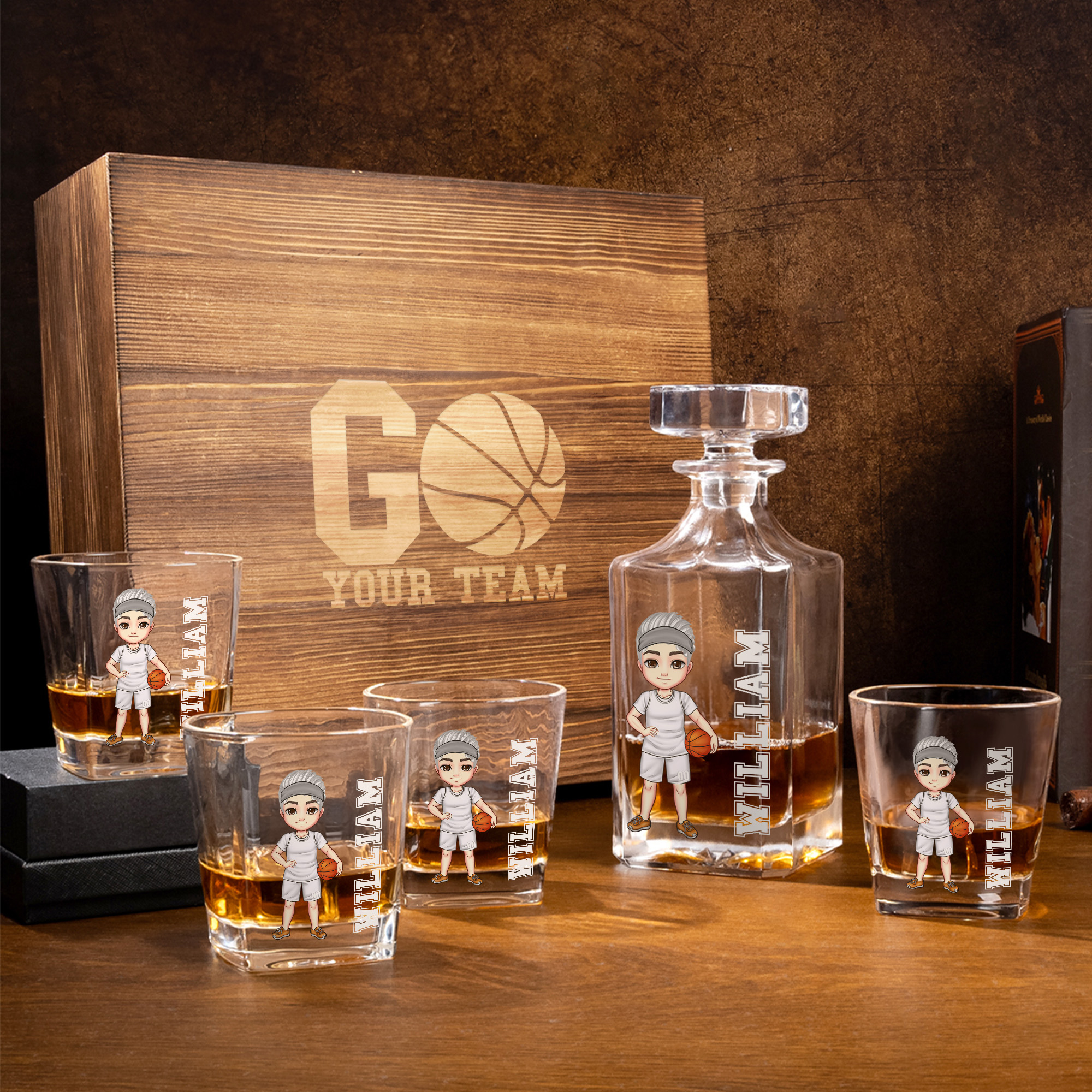 Carafe à whisky personnalisée avec nom Accessoire de bar Cadeau pour homme femme amateur de sport