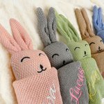Personalised Healthcare Bunny Knitted Soft Baby Security Blanket with Embroidered Name Birthday Baby Shower Gift for Newborn New Mom