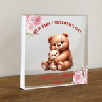 Personalized First Mother's Day Animal Pattern Square Acrylic Plaque with Name Year and Text Mother's Day Gift for Mom Grandma
