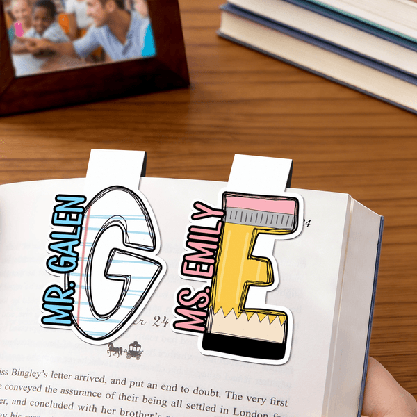 Personalized Stationery Initial Design Magnetic Bookmark Clip with Name Teacher Appreciation Back to School Gift for Teachers Students Kids