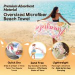 Toalla de playa de gran tamaño de secado rápido con nombre y bolsa con cordón Personalizada con flores de colores a cuadros Fiesta en la playa Regalo de cumpleaños para mujer