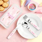 Personalized Cute Cartoon Baking Character Fork Spoon Knife 3 Pcs Cutlery Set with Name and Case Back to School Birthday Gift for Boys Girls