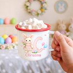 Personalisierte Plaid Bunny Initial 12 oz Emaille Becher mit Namen täglichen Gebrauch Ostereierjagd Party Geschenk für Kinder Mädchen Jungen