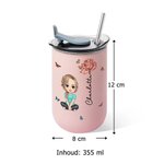 Gepersonaliseerde Cartoonfiguur Geboortebloem 355 ml Geïsoleerde Koffiebeker met Rietje en Deksel Feestbedankjes en Cadeau voor Vrouwen en Meisjes