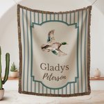 Gepersonaliseerde Mallard Duck Patroon Gestreepte Tassel Woven Deken met Naam Dagelijks Gebruik Verjaardagscadeau voor Pasgeboren Nieuwe Ouders