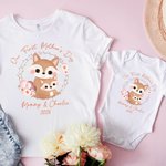 Personalised Cute Animal Wreath 100% Cotton Baby Bodysuit Matching T-shirt with Names and Date First Mother's Day Gift for Newborn New Mom
