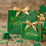 Personalised Four-Leaf Clover Pattern Gift Bag with Name Set of 3 St. Patrick's Day Gift for Family Friends