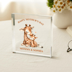 Personalized First Mother's Day Animal Pattern Square Acrylic Plaque with Name Year and Text Mother's Day Gift for Mom Grandma
