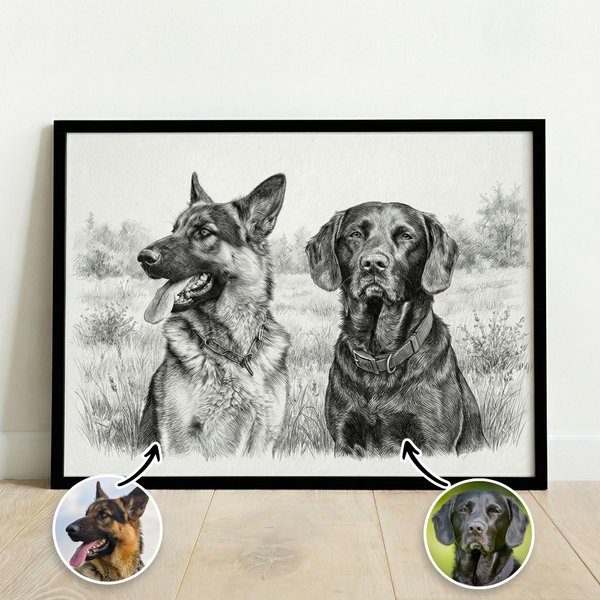 Personalized Sketch Style Pet Portrait Photo Canvas Painting with Name Home Decor Pet Memorial Gift for Pet Lovers Owners