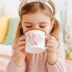 Personalisierte Plaid Bunny Initial 12 oz Emaille Becher mit Namen täglichen Gebrauch Ostereierjagd Party Geschenk für Kinder Mädchen Jungen