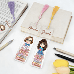Personalized Cartoon Reading Character Acrylic Bookmark with Name and Tassel Reading Supplies Birthday Gift for Bookworm Friend Family