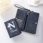 Personalized Pearl Laser Birth Flower PU Leather Folded Wristlet Wallet with Name and Multiple Card Slots Birthday Anniversary Gift for Women