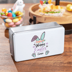 Personalized Leopard Print Easter Bunny Ears Food Grade Metal Biscuit Tin with Name Easter Day Gift for Kids Family Friends