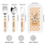 Personalized Multi-Color Cute Teddy Bear Kids Knife Fork Spoon Three-Piece Set with Name Daily Dining Birthday Gift for Children  Toddlers