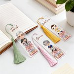 Personalized Cartoon Reading Character Acrylic Bookmark with Name and Tassel Reading Supplies Birthday Gift for Bookworm Friend Family