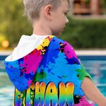 Personalisierte bunte Graffiti-Stil schnell trocknen Hooded Strandtuch mit Farbverlauf Regenbogen Name Reise Verwendung Sommer Urlaub Geburtstag Geschenk für Kinder